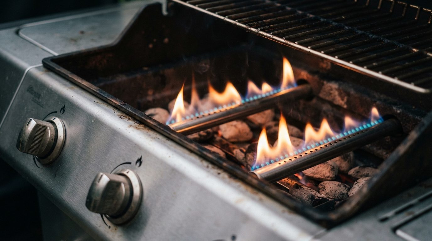 Grilbrændere på gasgrillen med flammeintensitet og flammefordeling
